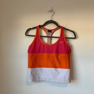 Nike Orange Pink & White Striped Built In Bra Active Tank Top